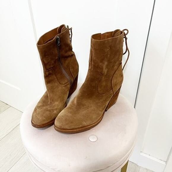 Kork-Ease Brown Leather Heeled Ankle Booties Size 11 - Picture 1 of 8